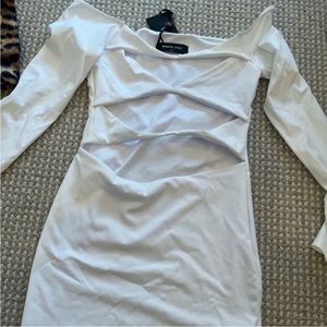 BNWT White Fox With You Long Sleeve Mini Dress in White Size XS
